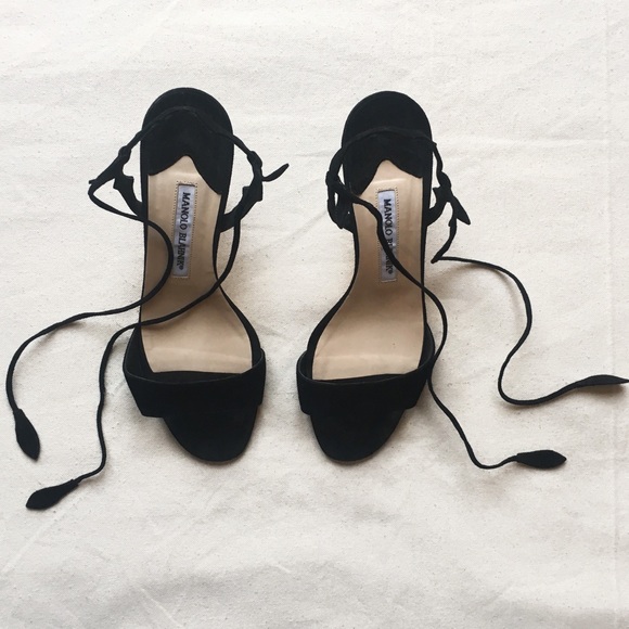 Manolo Blahnik Shoes - Manolo Blahnik Suede Lace-Up Sandals Black Size 39